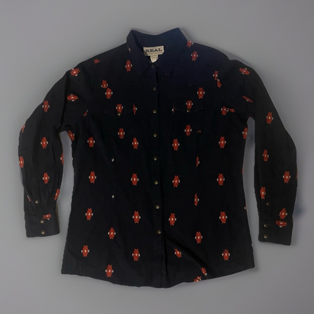 Real Ariat Youth Blue Wester Pattern Shirt  XL